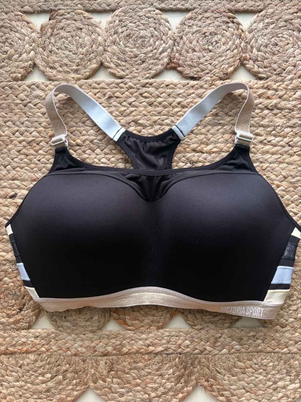 Victoria's Secret Sport Black and Cream Racerback Sports Bra